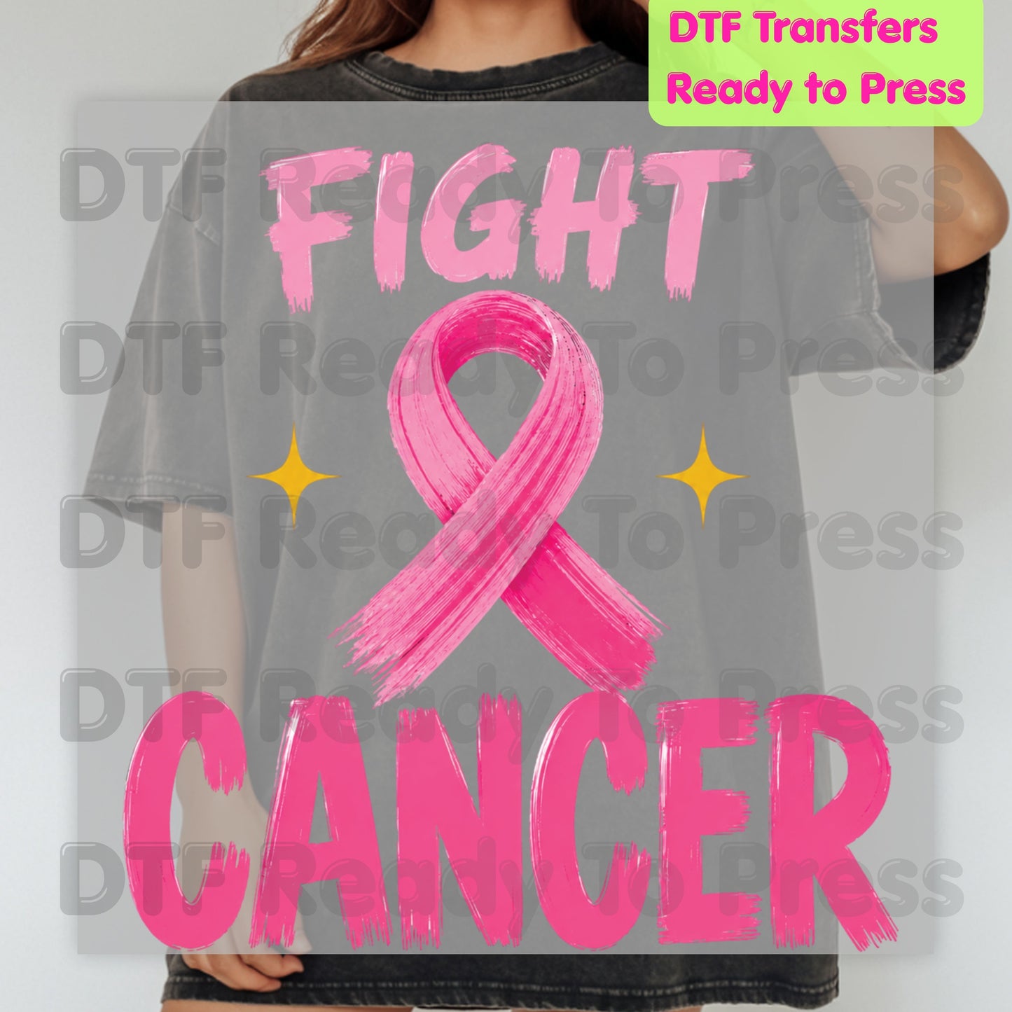 Fight Cancer DTF Transfer Ready to Press Pink Ribbon Awareness Heat Transfer Tee Print Direct to Film Transfer