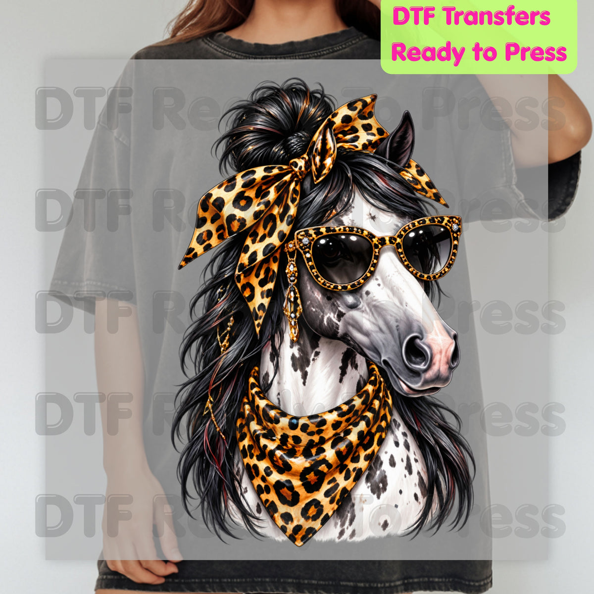 Western Horse DTF Transfers, Leopard Bandana Sunglasses Country Cowgirl Ready to Press