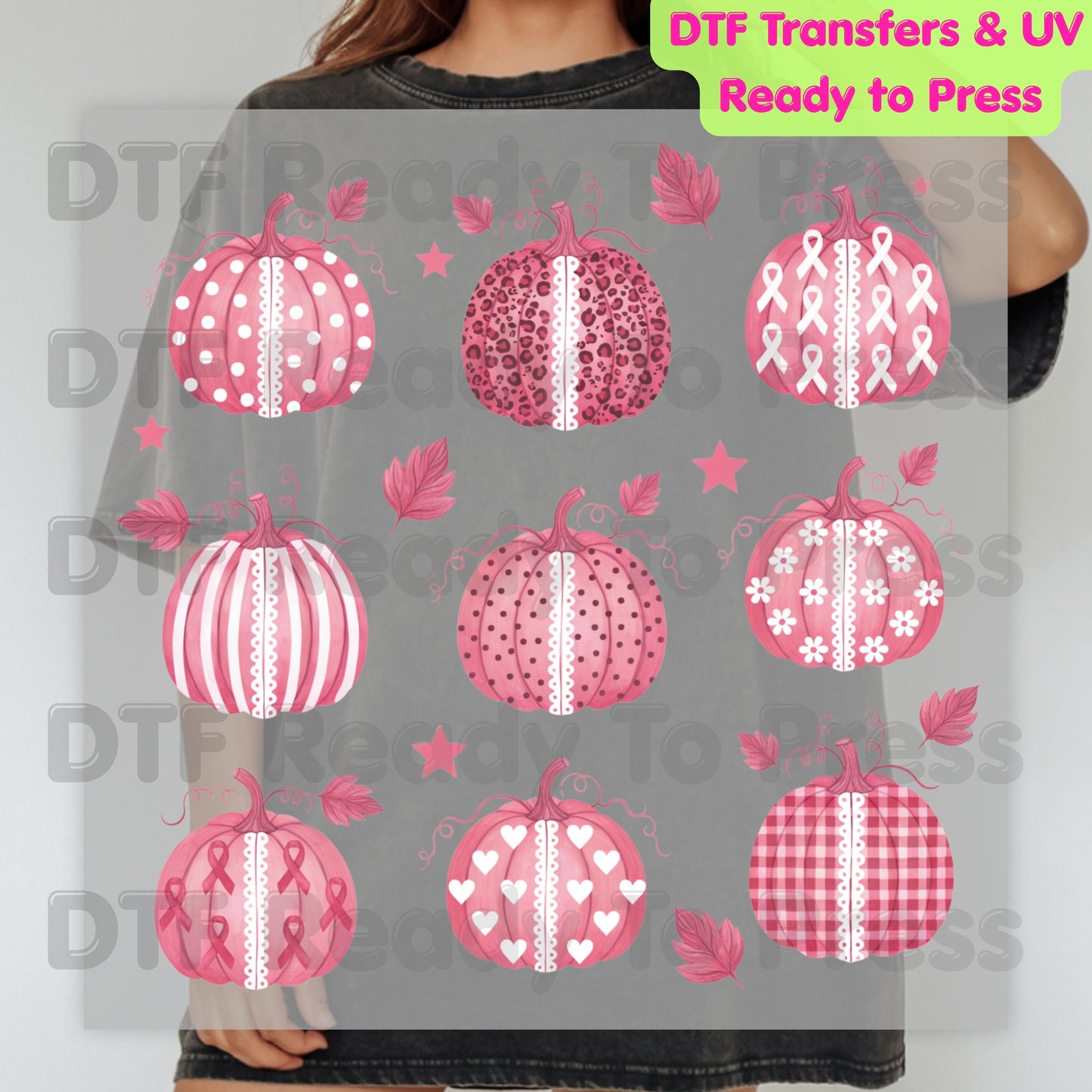 Pink Pumpkin Lace Breast Cancer Awareness DTF Transfer Ready to Press Fall Heat Transfer Tee