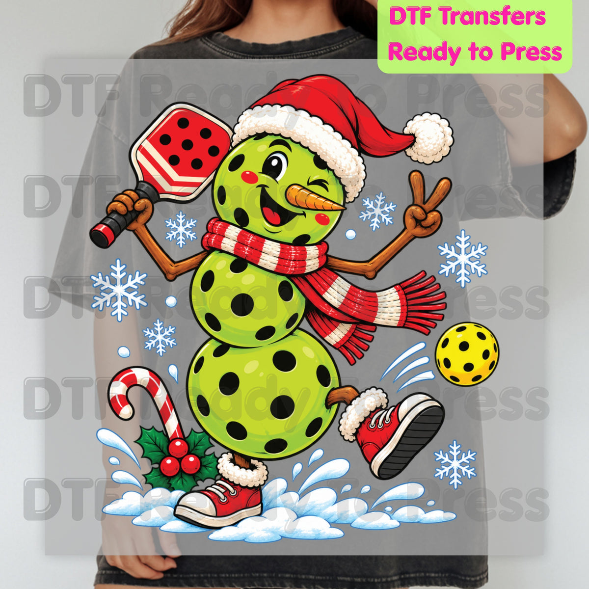 Christmas DTF Transfer, Pickleball Snowman with Paddle and Santa Hat