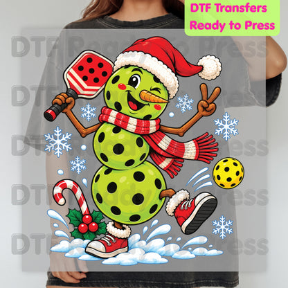 Christmas DTF Transfer, Pickleball Snowman with Paddle and Santa Hat