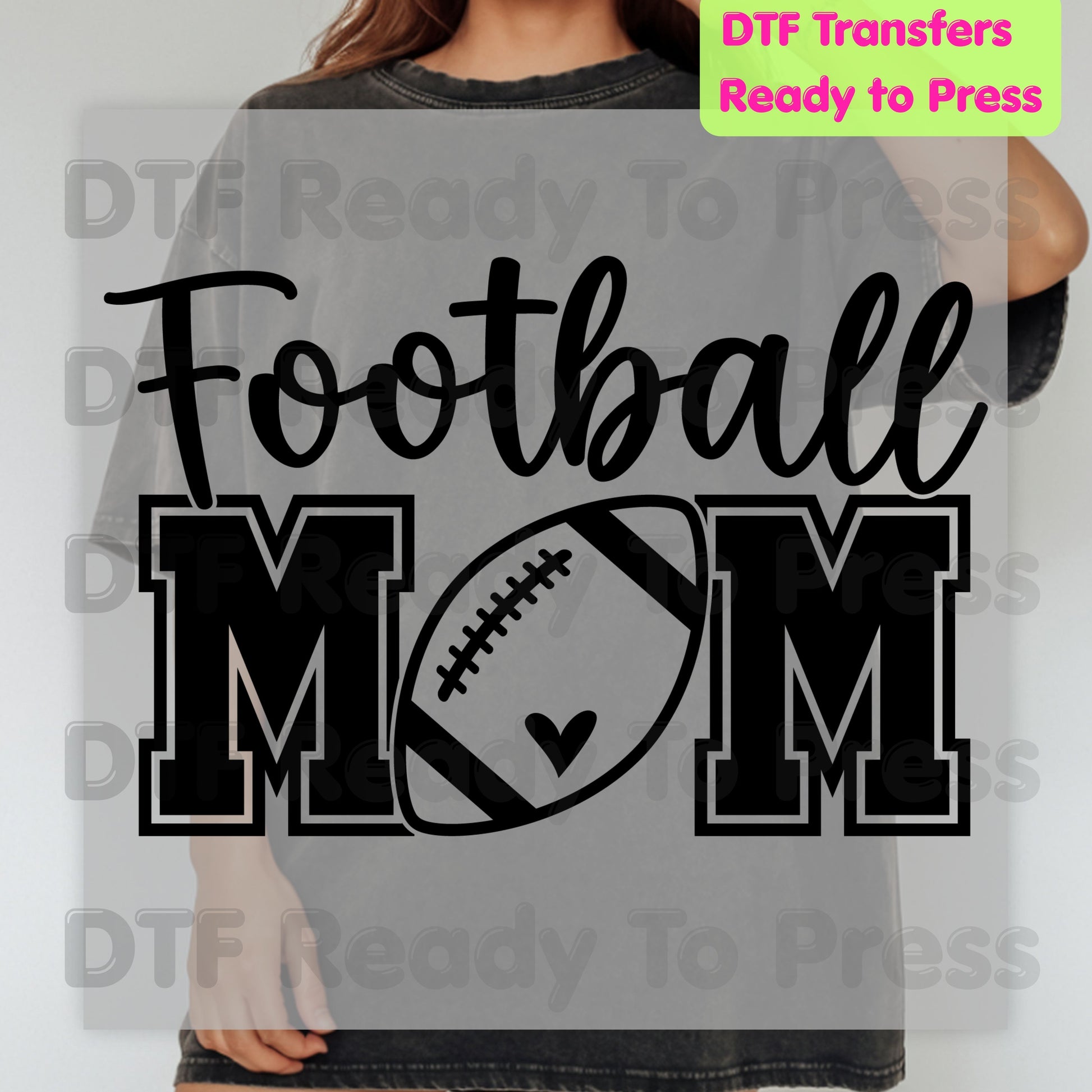 Football Mom DTF Transfers, Sports Season Game Day Heart Varsity Letters Ready to Press