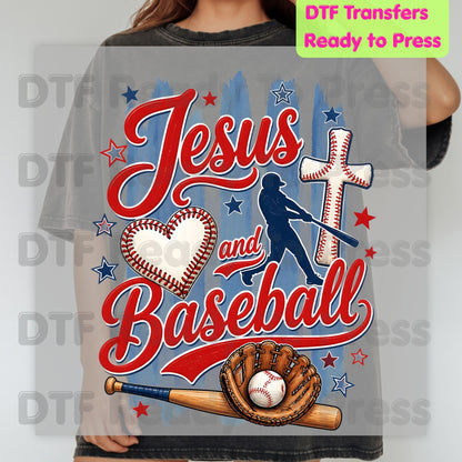 Jesus and Baseball DTF Transfer Ready to Press Christian Sports Heat Transfer For Shirts Cross Batter Heart Baseball Glove Full Color Print