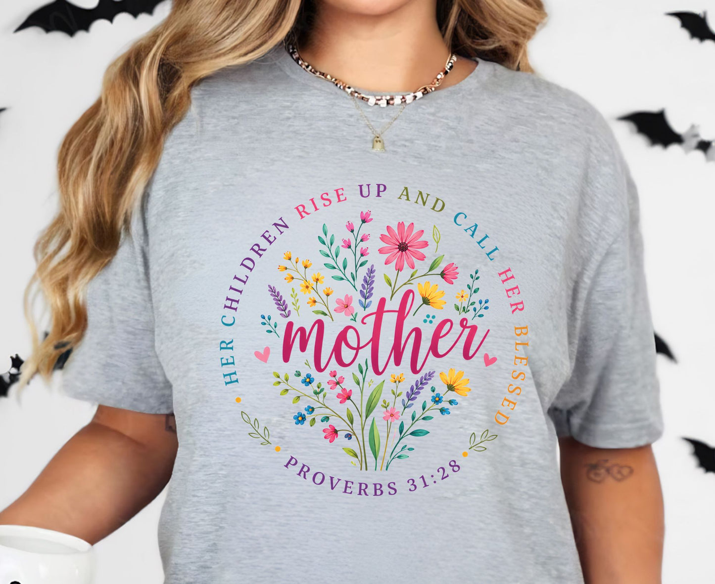 Proverbs 31:28 Mother T Shirt Christian Floral Tee Her Children Call Her Blessed Shirt Religious Mom Gift Adult Youth Toddler Baby Apparel