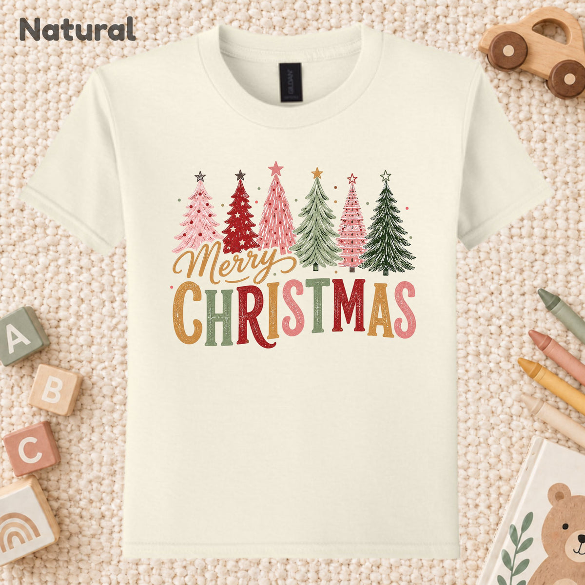 Colorful Christmas Tree T-Shirt, Gold Script Holiday Tee, Festive Christmas Sweatshirt