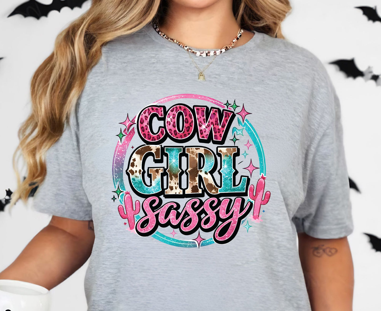 Sassy Cowgirl T Shirt Adult Youth Toddler Baby Pink Cheetah Leopard Print Western Graphic Tee Country Girl Aesthetic Retro Rodeo Cactus Gift