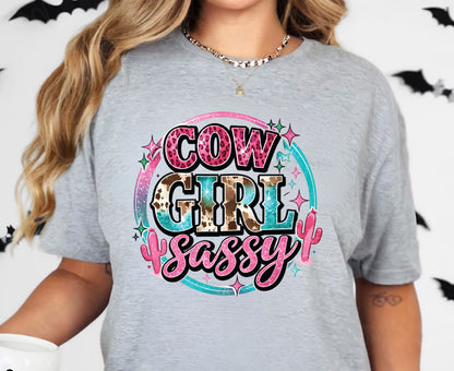 Sassy Cowgirl T Shirt Adult Youth Toddler Baby Pink Cheetah Leopard Print Western Graphic Tee Country Girl Aesthetic Retro Rodeo Cactus Gift