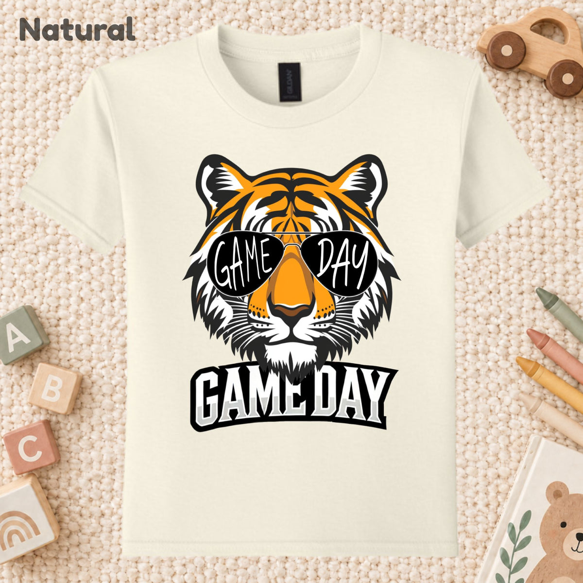 Game Day Tiger Mascot T-Shirt, Football Sports Sunglasses Team Spirit Tee for Toddler and Kids