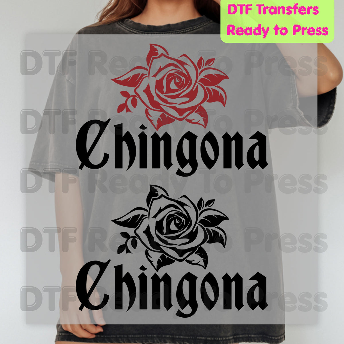 Chingona Rose DTF Transfers, Latina Power Red Rose Chicana Old English Font Ready to Press