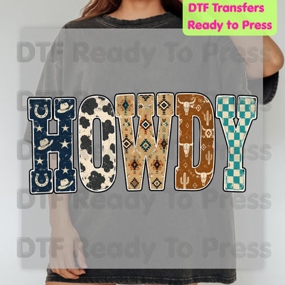 Western Howdy DTF Transfers, Cow Print Southwestern Western Vibe Ready to Press