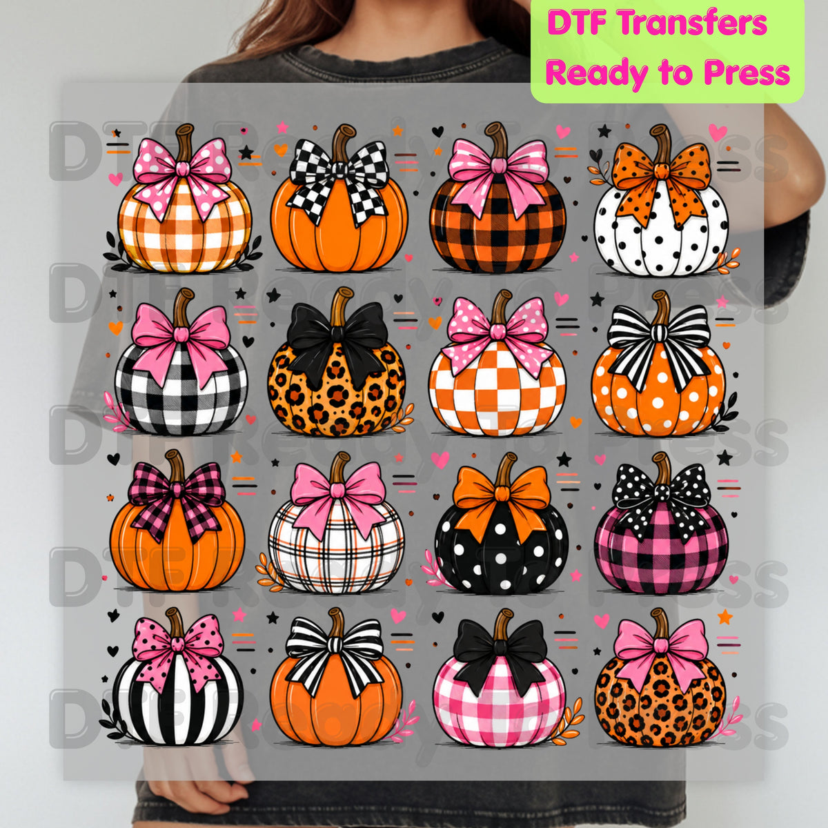 Coquette Bow Pumpkin Halloween DTF Transfers, Pink Plaid Leopard Spooky Ready to Press