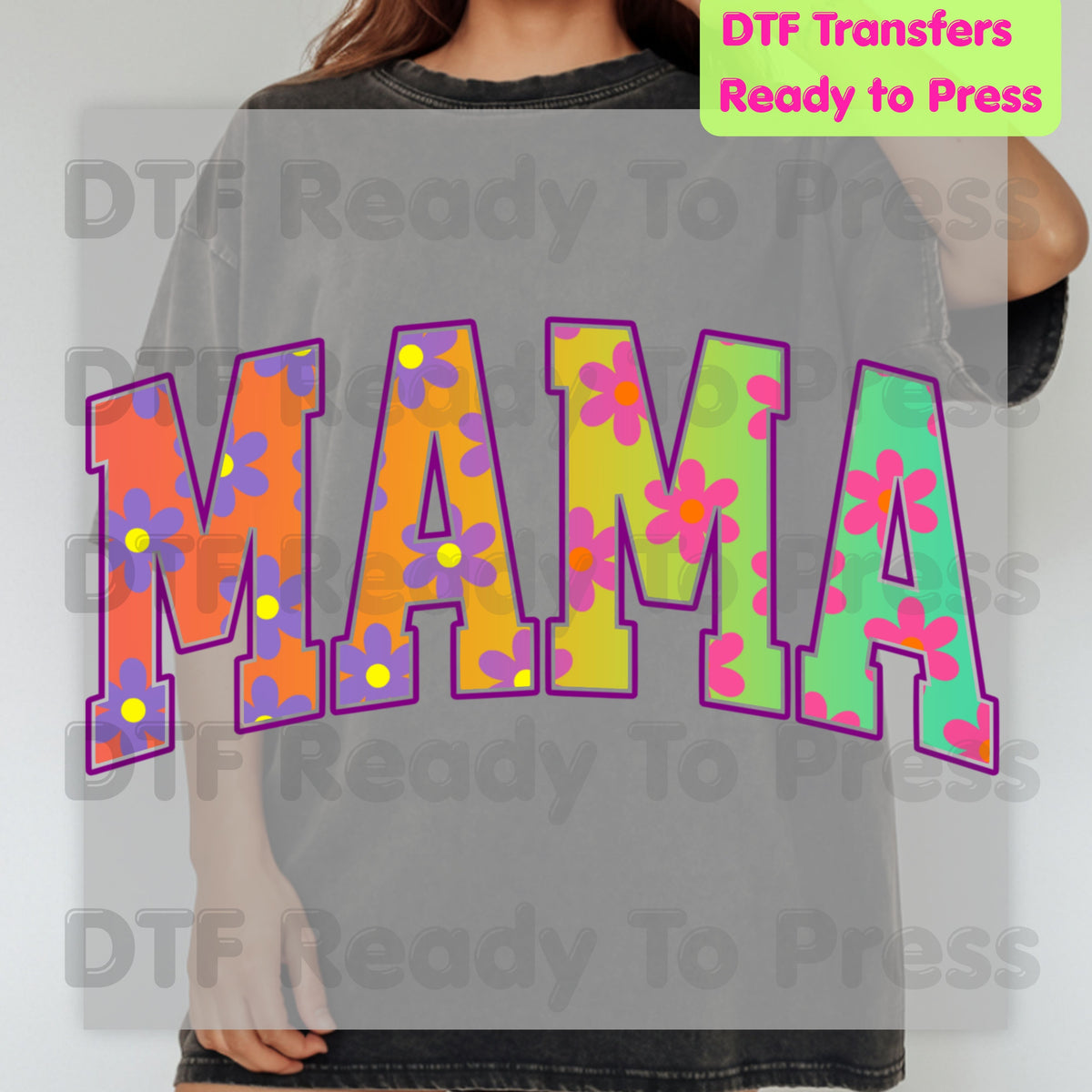 Mama DTF Transfers, Retro Floral Groovy Daisy Flower Colorful Mama Ready to Press