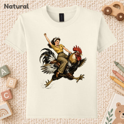 Vintage Woman Riding Rooster T-Shirt, Funny Country Farmhouse Chicken Graphic Tees