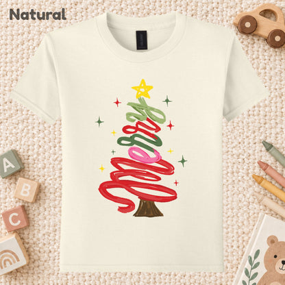 Merry Christmas T-Shirt, Script Tree Sparkle Tee, Festive Holiday Sweatshirt