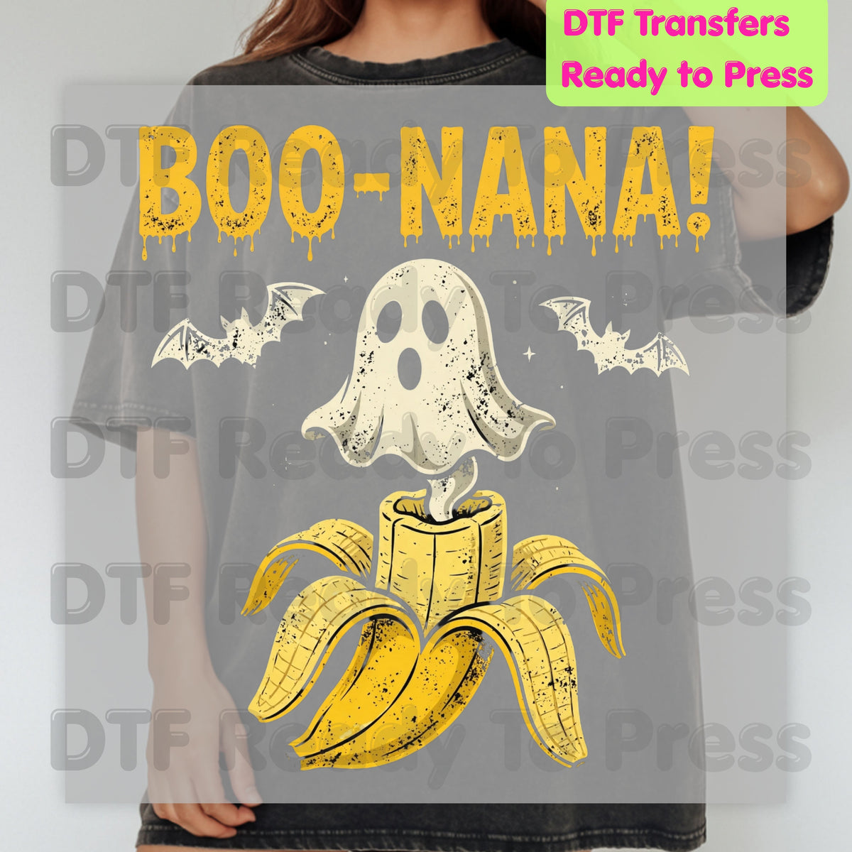 Boonana Ghost Halloween DTF Transfers, Funny Banana Ghost Spooky Vibes Ready to Press