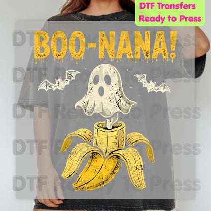 Boonana Ghost Halloween DTF Transfers, Funny Banana Ghost Spooky Vibes Ready to Press