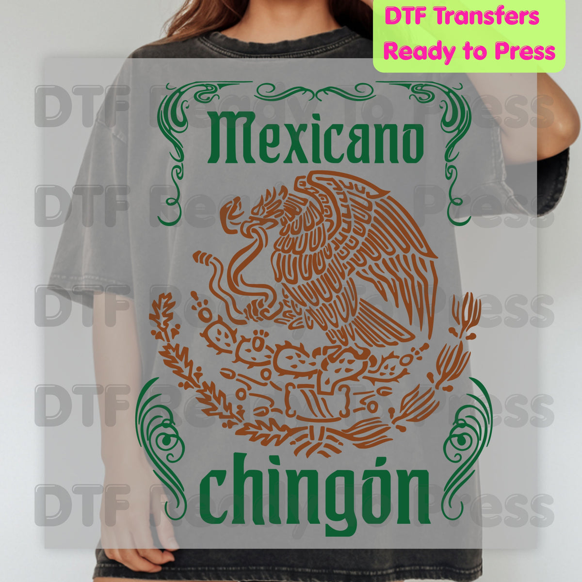 Mexicano Chingon DTF Transfers, Mexican Eagle Coat of Arms Green Brown Ready to Press