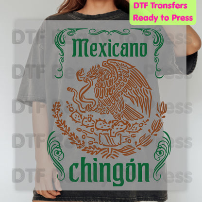 Mexicano Chingon DTF Transfers, Mexican Eagle Coat of Arms Green Brown Ready to Press