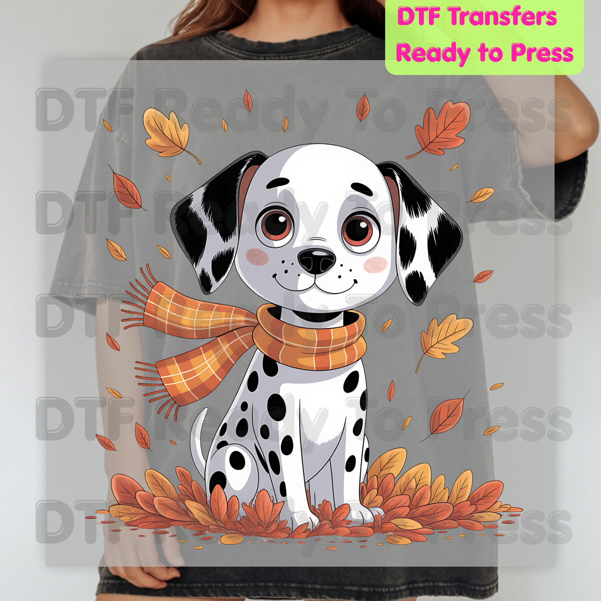 Fall Dalmatian DTF Transfer Ready to Press