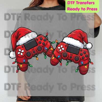 Christmas DTF Transfer, Video Game Controllers, Santa Hats and Holiday Lights