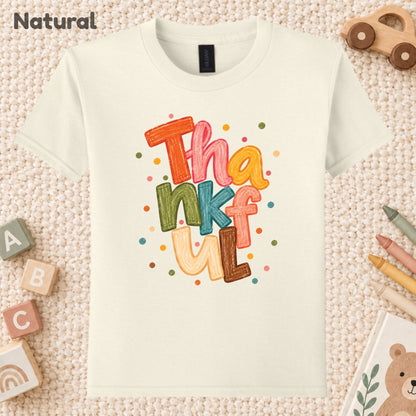 Thankful T-Shirt, Colorful Crayon Lettering Thanksgiving Tee, Fall Holiday Sweatshirt