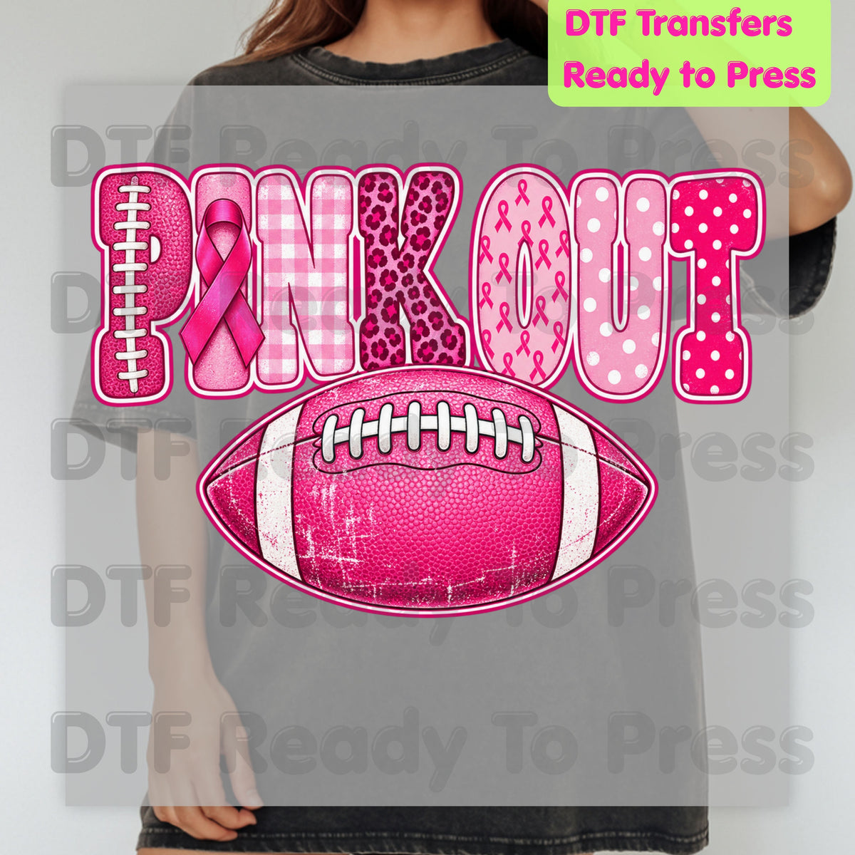 Pink Out DTF Transfers, Breast Cancer Awareness Football Pink Ribbon Leopard Print Ready to Press