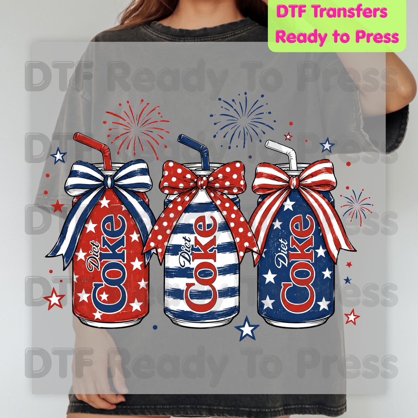 Patriotic Diet Coke Cans DTF Transfer Ready to Press