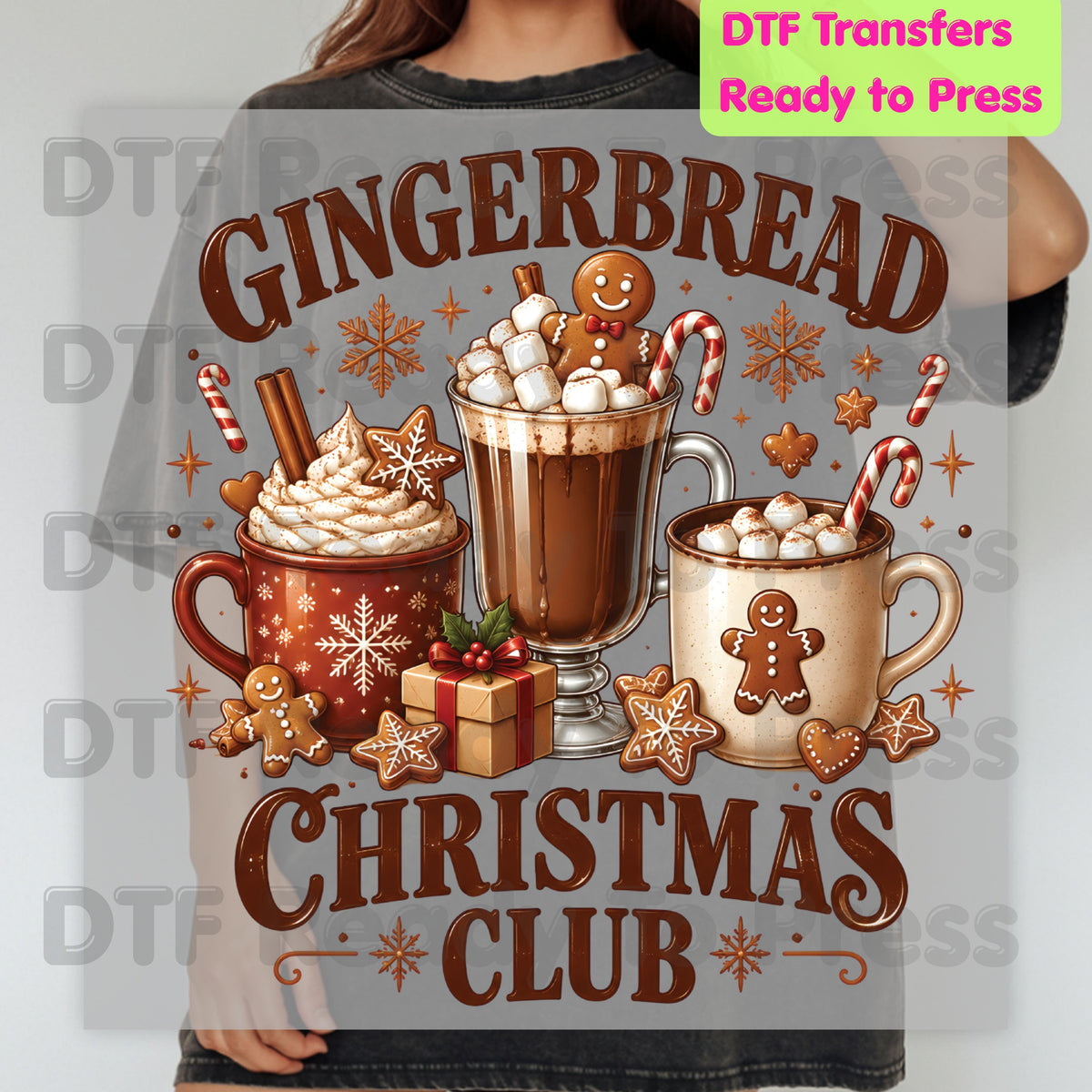 Gingerbread Christmas Club DTF Transfer, Hot Cocoa and Cookies Graphic