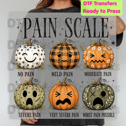 Funny Fall DTF Transfers, Pumpkin Pain Scale Nurse Halloween Medical Ready to Press
