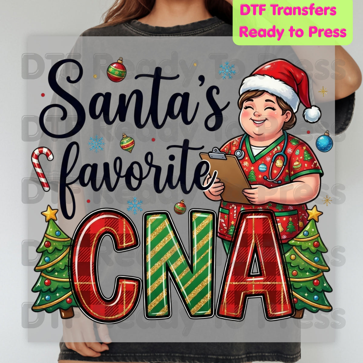 Santa's Favorite CNA DTF Transfers, Christmas Medical Nursing Clipboard Tree Holiday Ready to Press