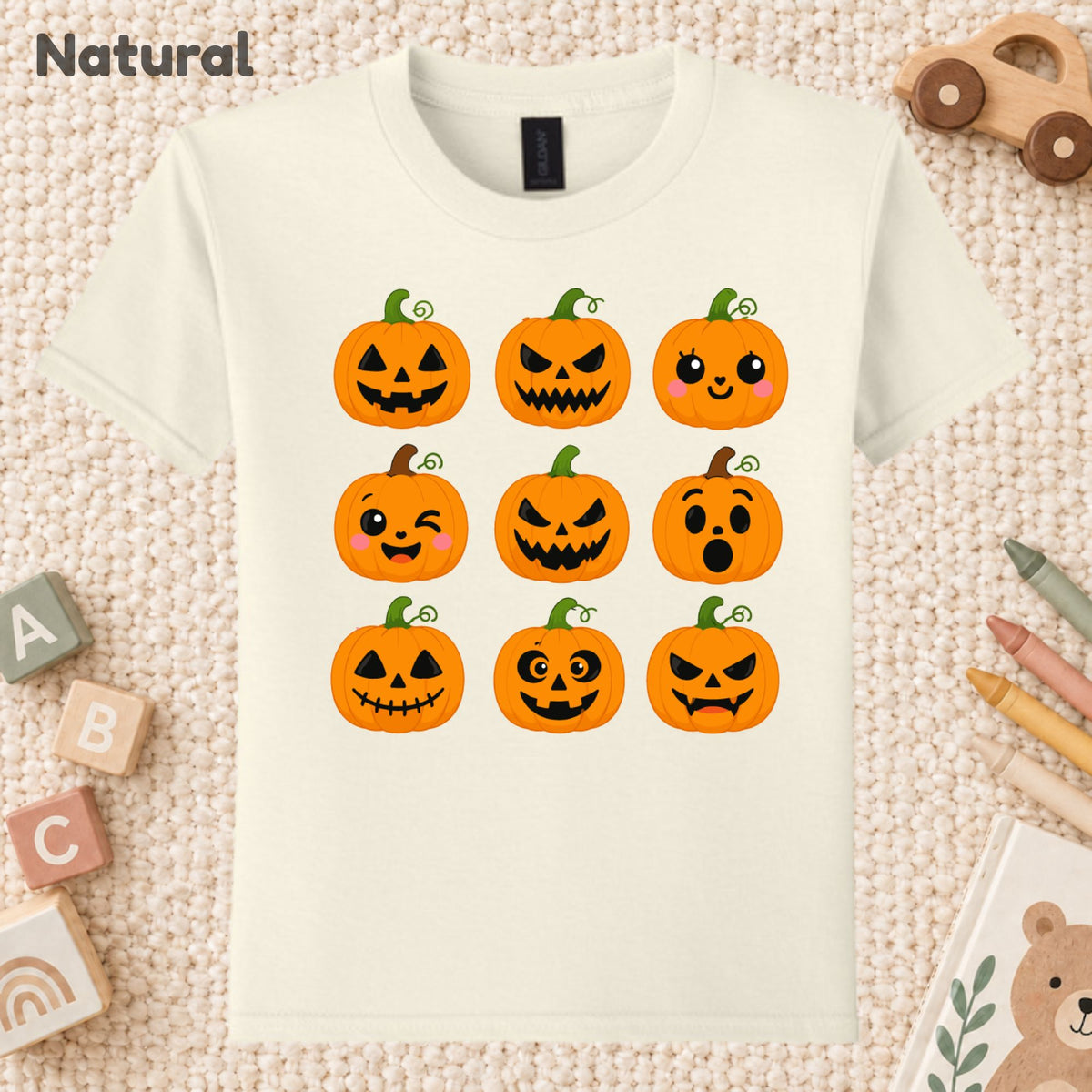Pumpkin Faces Halloween T-Shirt for Toddler and Kids