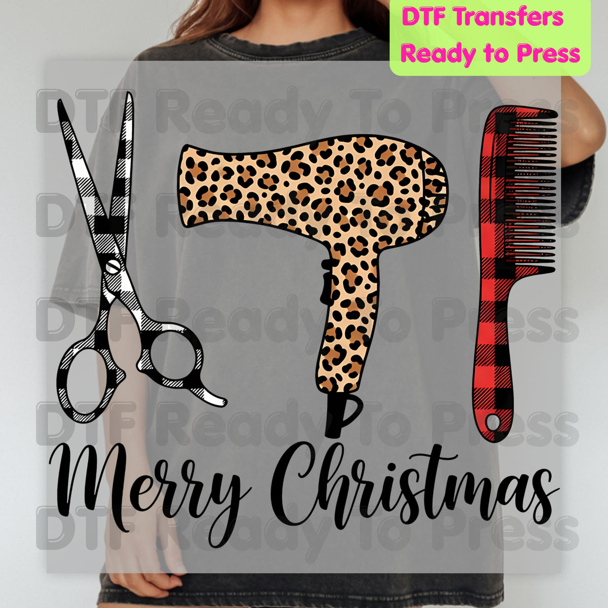 Hairstylist DTF Transfers, Hairdresser Leopard Plaid Salon Scissors Hair Stylist Ready to Press