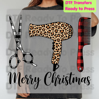 Hairstylist DTF Transfers, Hairdresser Leopard Plaid Salon Scissors Hair Stylist Ready to Press
