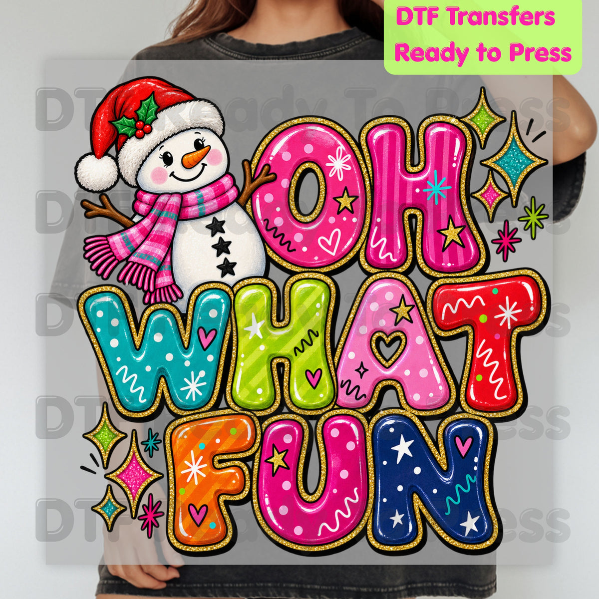 Cute Snowman Christmas DTF Transfers, Oh What Fun Retro Colorful Holiday Ready to Press