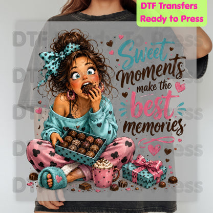 Cute Chocolate Lover Girl DTF Transfers, Sweet Moments Best Memories Chocolate Box Women Ready to Press
