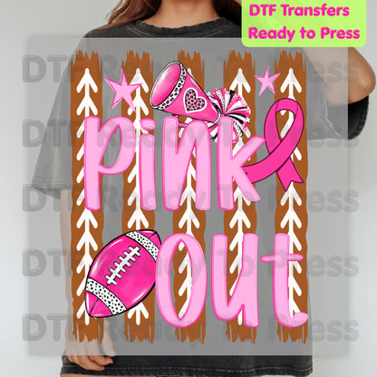 Pink Out DTF Transfers, Breast Cancer Awareness Cheer Football Megaphone Coquette Bow Ready to Press
