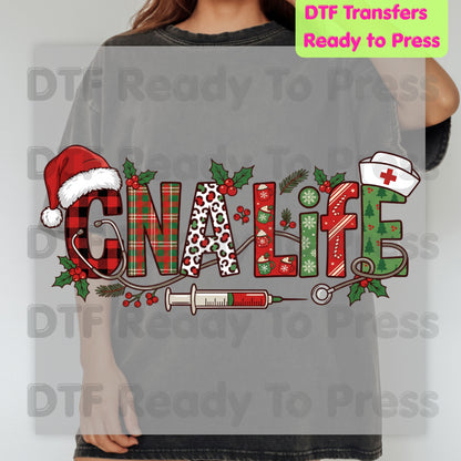 Christmas GNA Life DTF Transfers, Nursing Medical Plaid Leopard Stethoscope Holiday Ready to Press