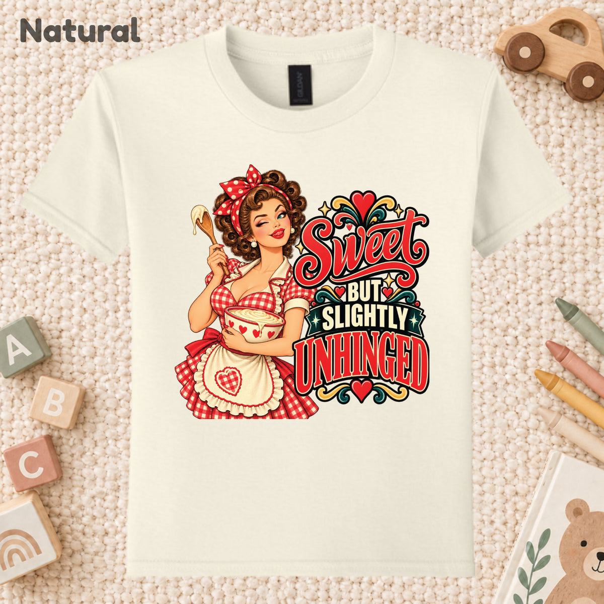 Retro Pinup Girl T-Shirt, Sweet but Slightly Unhinged Baking Graphic Tee, Vintage Baker Shirt