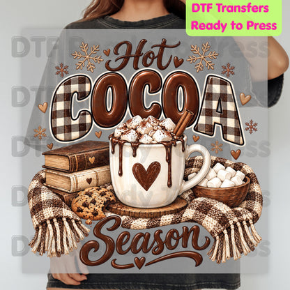 Christmas DTF Transfer, Hot Cocoa Season, Books and Cookies