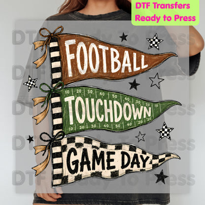 Football Game Day Pennants DTF Transfers, Touchdown Flags Stars Sports Ready to Press