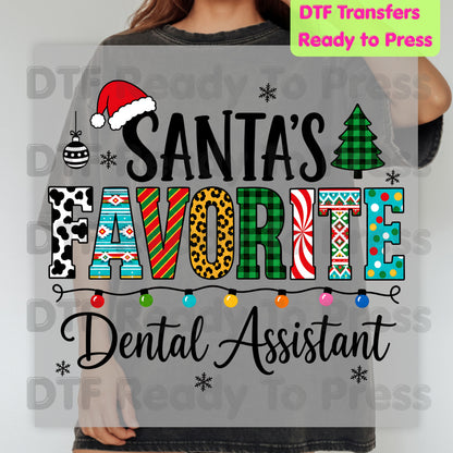 Santa's Favorite Dental Assistant DTF Transfers, Christmas Dental Plaid Leopard Graphic Ready to Press