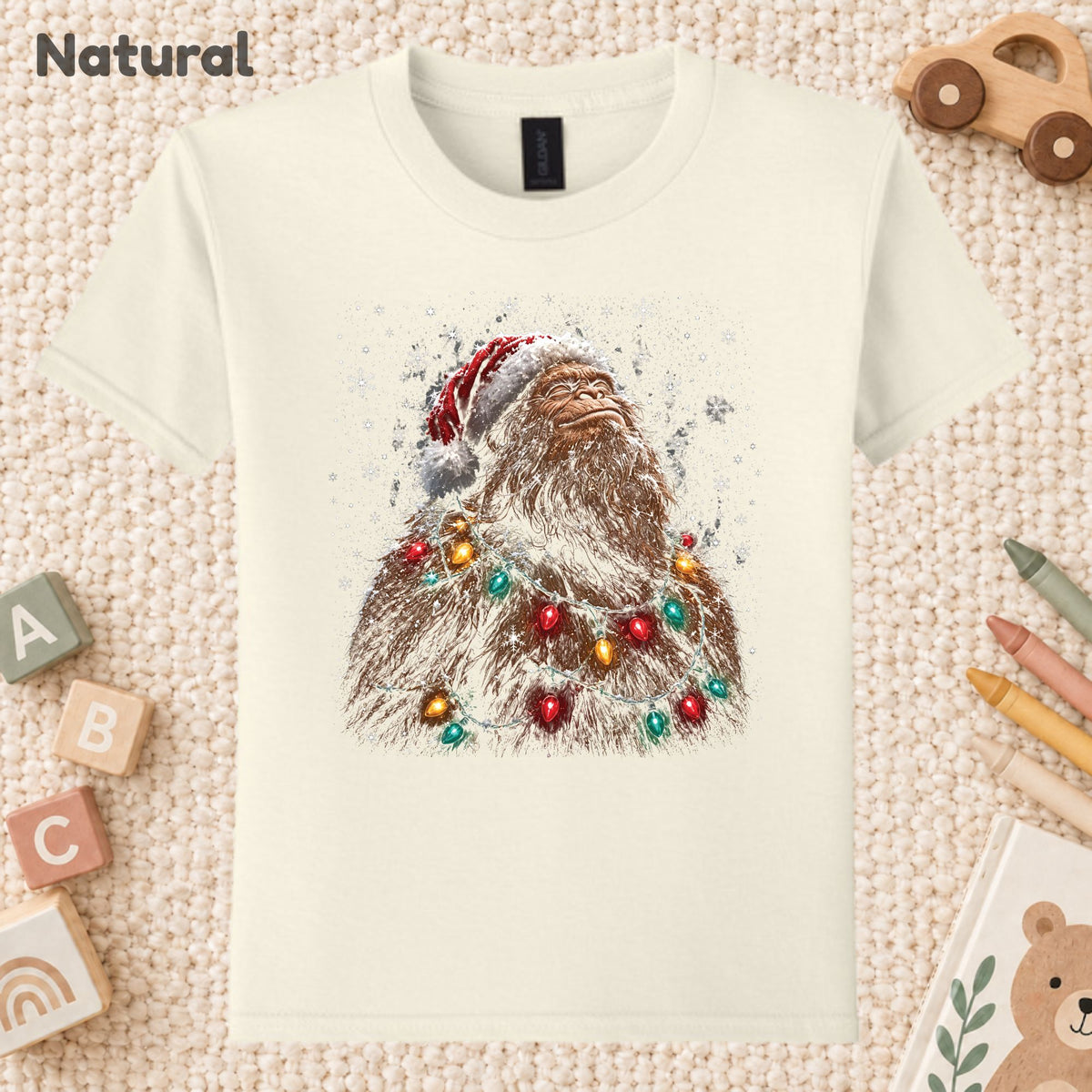 Santa Bigfoot T-Shirt, Christmas Sasquatch Lights Tee, Funny Holiday Sweatshirt