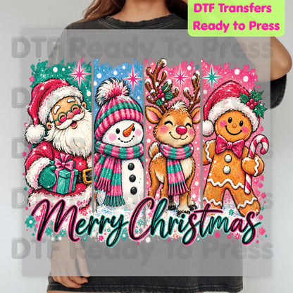 Christmas DTF Transfer, Santa Snowman Reindeer Gingerbread