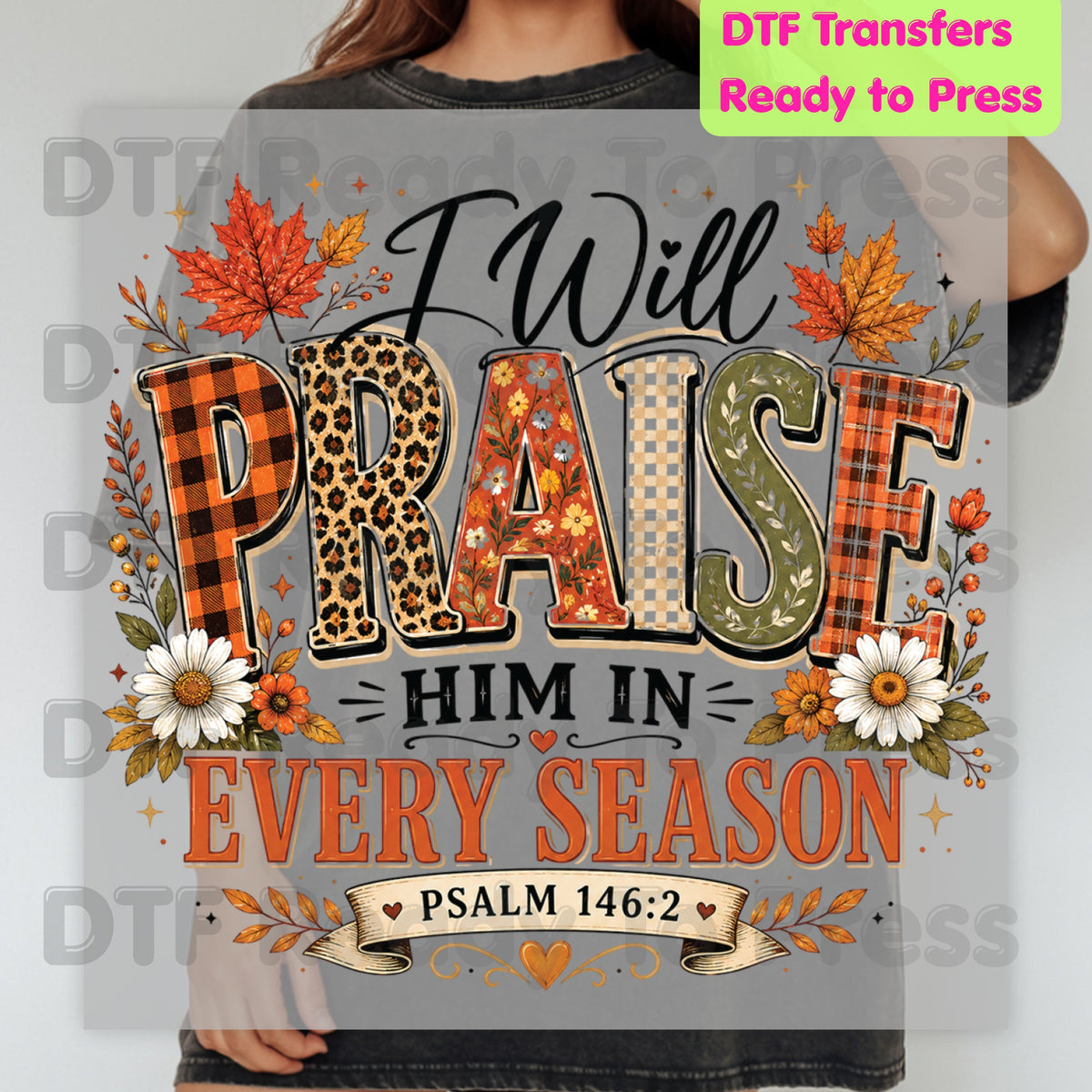 Christian Thanksgiving DTF Transfer, Praise Him Every Season Psalm 145:2