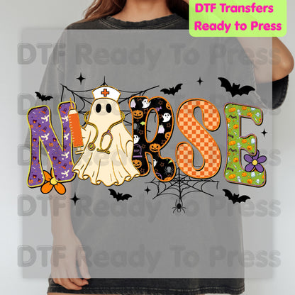 Halloween Nurse Ghost DTF Transfers, Spooky Nurse Life Hat Syringe Bats Ready to Press