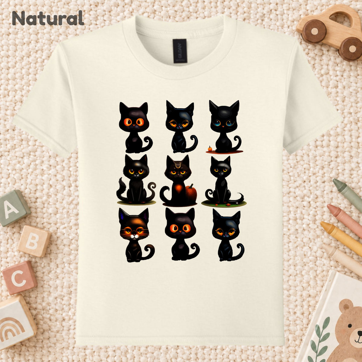 Black Cat Halloween T-Shirt, Cute Kitten Spooky Season Graphic Tee for Toddler and Kids
