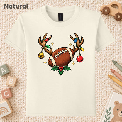 Christmas Football T-Shirt, Reindeer Antlers Lights and Holly Tee, Festive Holiday Sweatshirt