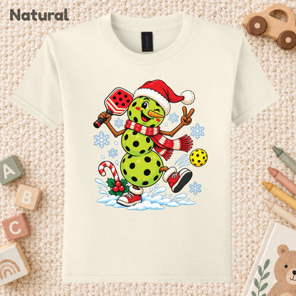 Pickleball Snowman Christmas T-Shirt, Santa Hat and Paddle Graphic Tee, Funny Holiday Sports Shirt