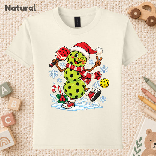 Pickleball Snowman Christmas T-Shirt, Santa Hat and Paddle Graphic Tee, Funny Holiday Sports Shirt