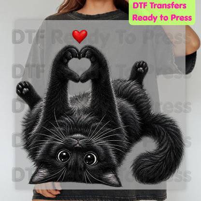 Black Cat Heart Hands DTF Transfers, Cute Kitty Kitten Lover Heart Paws Love Ready to Press